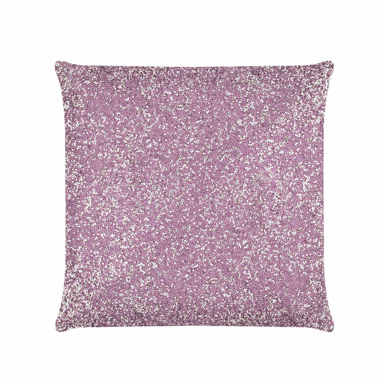 Square pillow in lavender velvet fully adorned with high-quality rhinestones soft texture and plush filling.