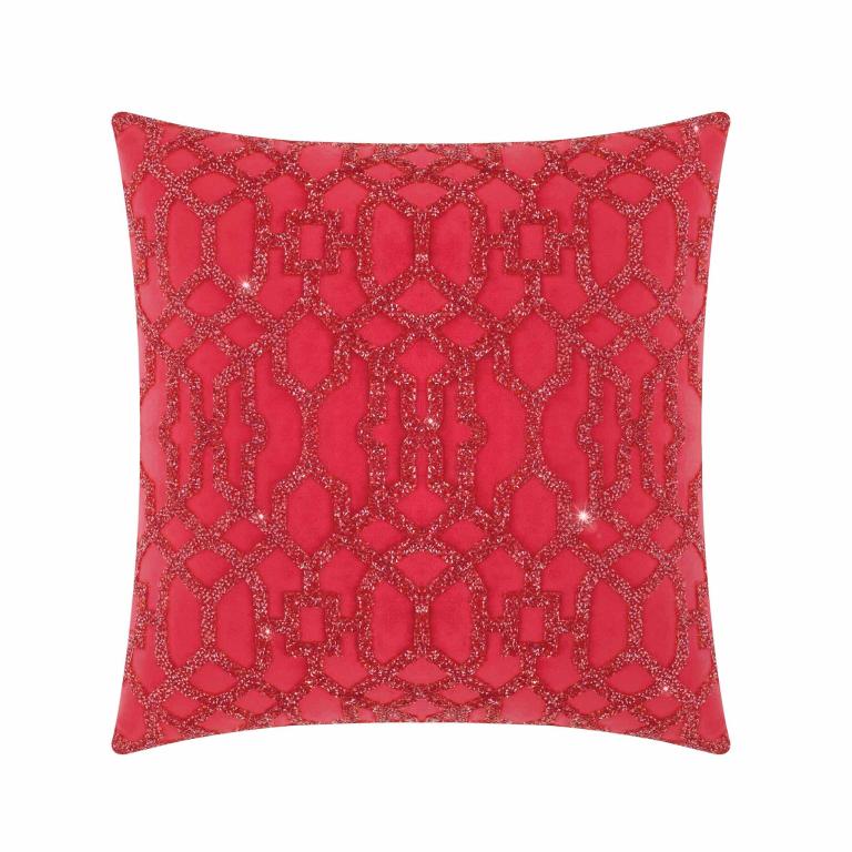 Red&#x20;velvet&#x20;pillow&#x20;with&#x20;laser-cut&#x20;rhinestone&#x20;lattice&#x20;pattern&#x20;plush&#x20;texture&#x20;and&#x20;a&#x20;solid&#x20;red&#x20;back.