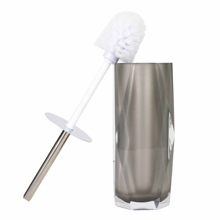 Gray faceted resin holder with diamond-like shine white brush head and stainless steel handle.