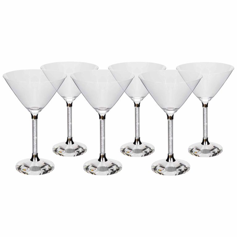 Clear&#x20;crystal&#x20;martini&#x20;glass&#x20;with&#x20;a&#x20;wide&#x20;conical&#x20;bowl&#x20;a&#x20;transparent&#x20;stem&#x20;featuring&#x20;silver&#x20;rhinestones&#x20;and&#x20;a&#x20;faceted&#x20;base.