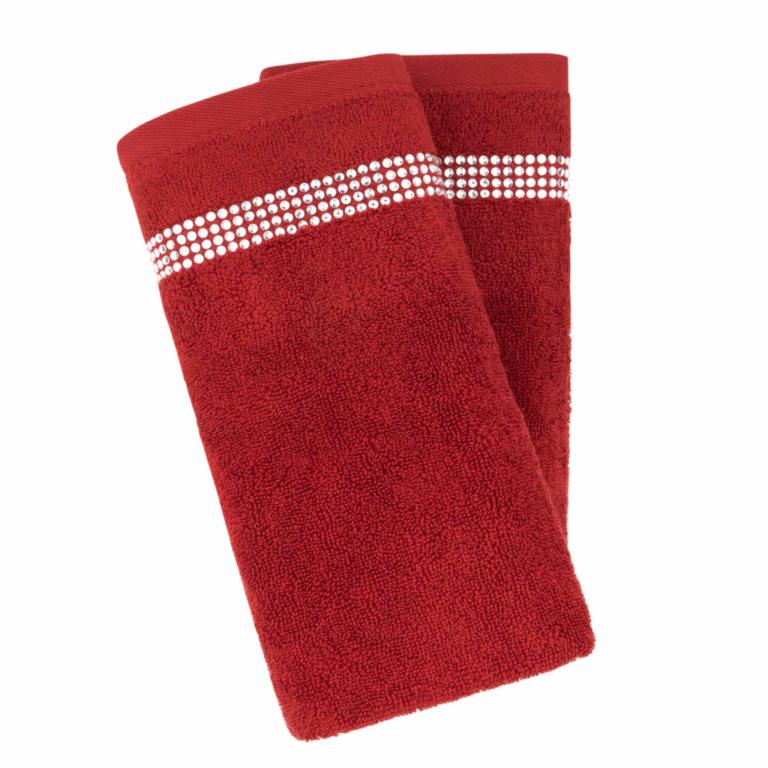 Stripe Fingertip Towel (Set of 2) - Red detail angle image