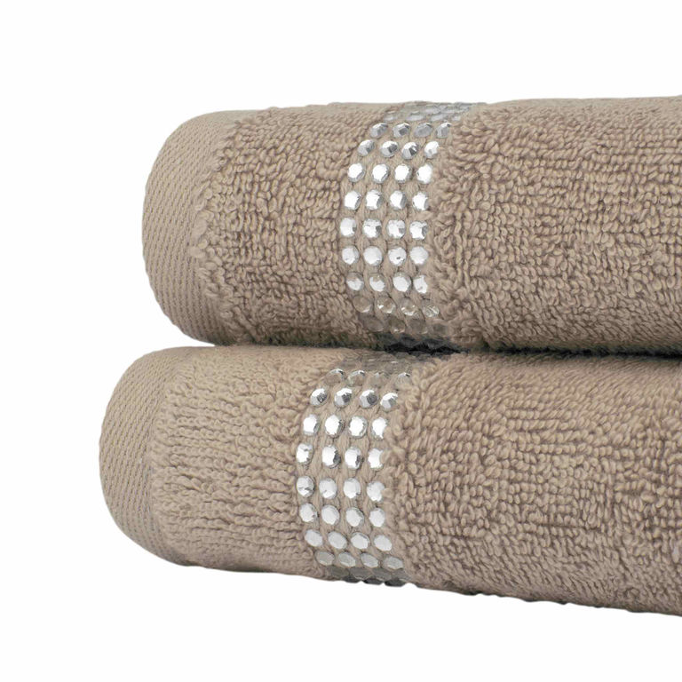 Stripe Fingertip Towel (Set of 2) - Taupe detail angle image