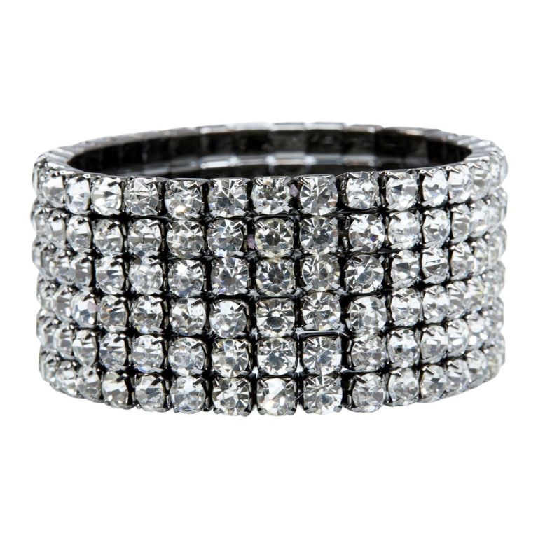 Charcoal elastic napkin ring with multiple rows of genuine glass rhinestones arranged in a grid pattern.