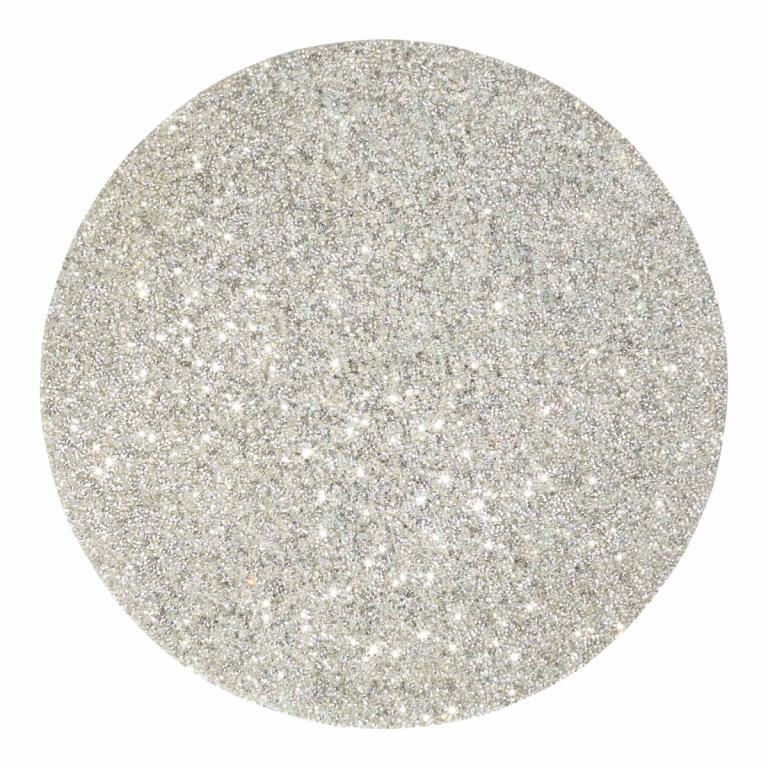 Round silver placemat with a textured surface covered in vibrant rhinestones.