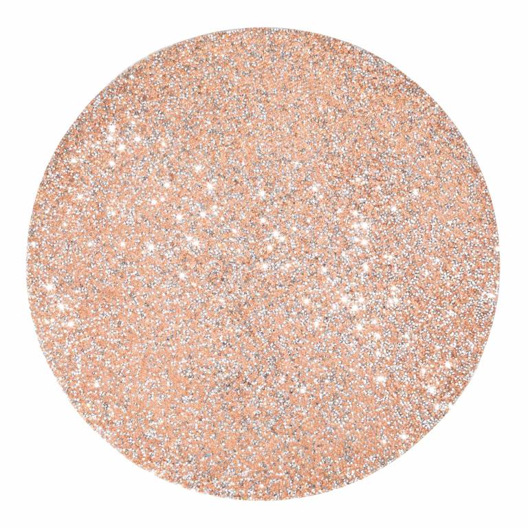 Round placemat in topaz with a textured surface featuring vibrant rhinestones in shades of pink and silver.