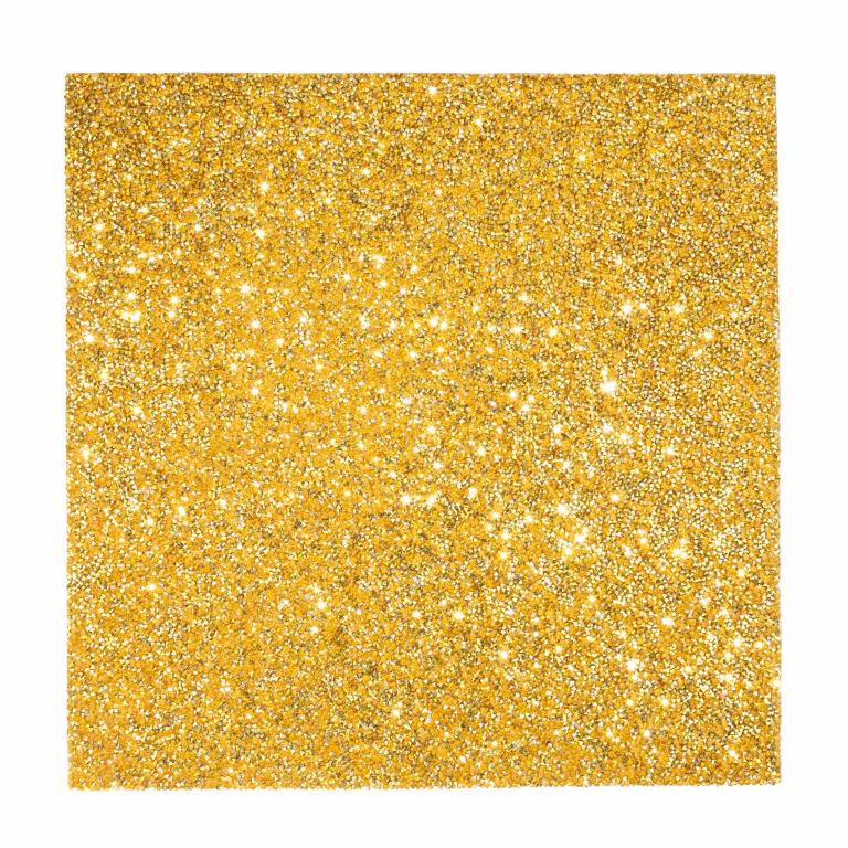 Gold square placemat with a shimmering rhinestone texture featuring a glittery surface and non-slip material.