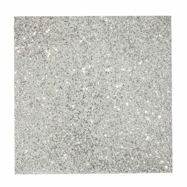 Silver square placemat covered in multifaceted rhinestones