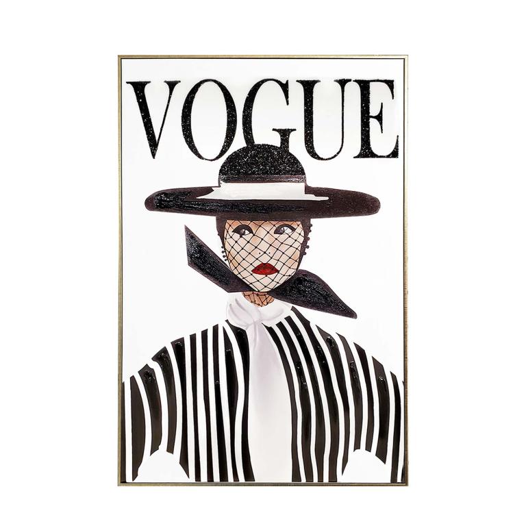 Black&#x20;and&#x20;white&#x20;striped&#x20;fashion&#x20;illustration&#x20;with&#x20;a&#x20;wide-brimmed&#x20;hat&#x20;red&#x20;lips&#x20;and&#x20;a&#x20;gold&#x20;frame&#x20;embellished&#x20;with&#x20;rhinestones.