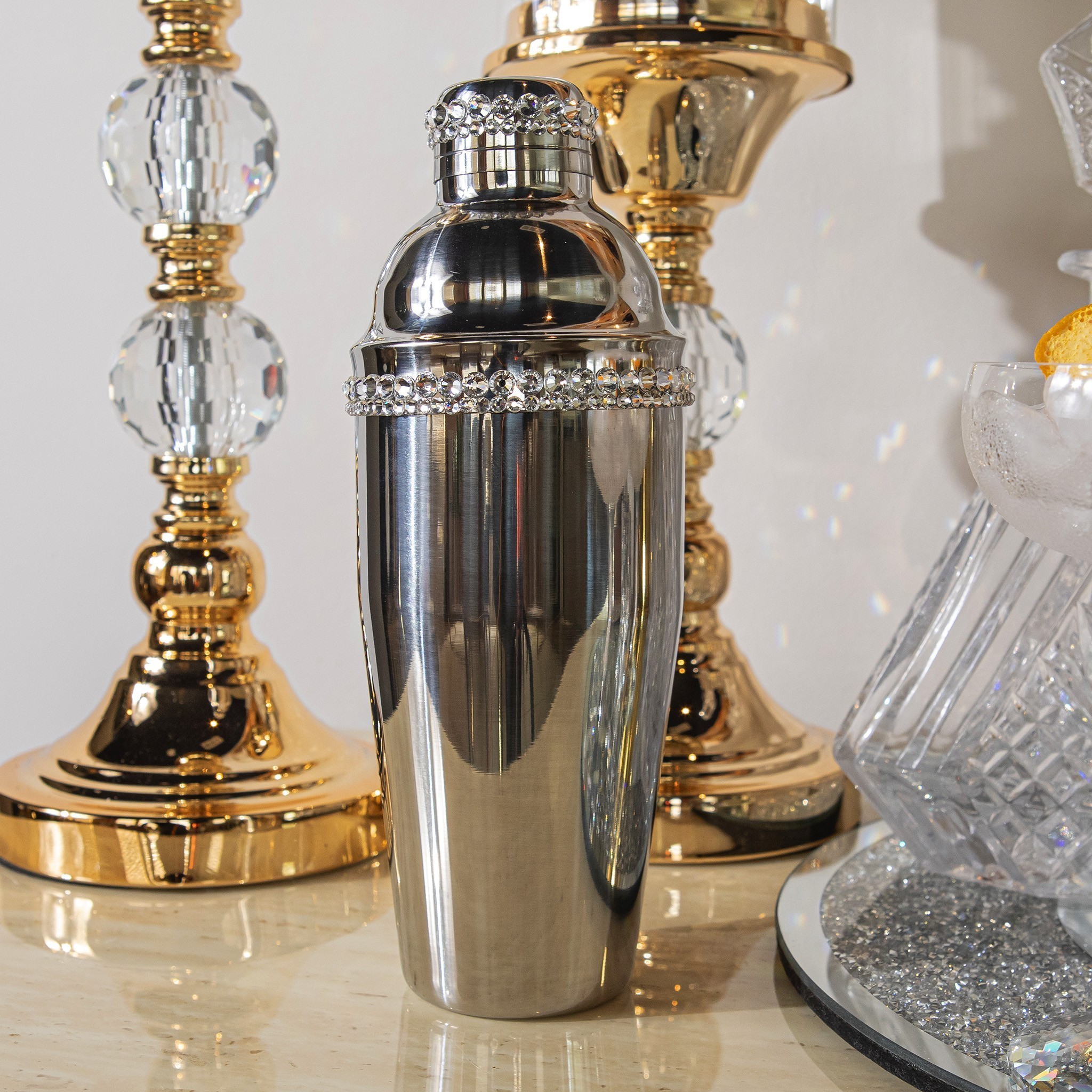 Shaker Per Cocktail In Vetro TAHAILIN 400ml, Con Ricette Incise E Doppio Misurino, Colino Integrato, Oro Rosa