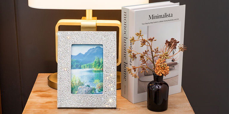 Rhinestone&amp;&#x23;x20&#x3B;picture&amp;&#x23;x20&#x3B;frame&amp;&#x23;x20&#x3B;styled&amp;&#x23;x20&#x3B;on&amp;&#x23;x20&#x3B;a&amp;&#x23;x20&#x3B;bedside&amp;&#x23;x20&#x3B;table&amp;&#x23;x20&#x3B;with&amp;&#x23;x20&#x3B;lamp&amp;&#x23;x20&#x3B;and&amp;&#x23;x20&#x3B;books