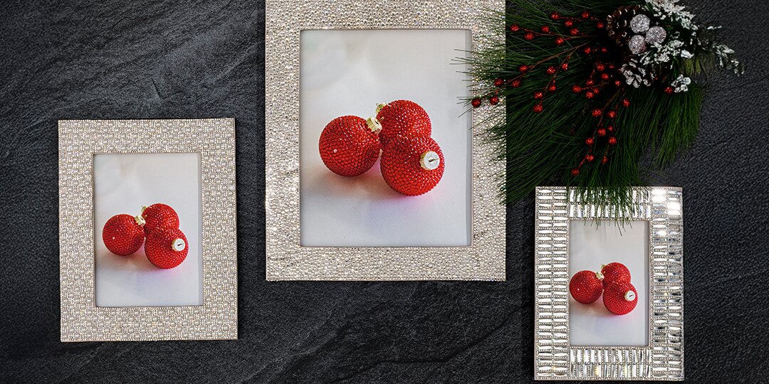 Glam&amp;&#x23;x20&#x3B;rhinestone-encrusted&amp;&#x23;x20&#x3B;frames&amp;&#x23;x20&#x3B;on&amp;&#x23;x20&#x3B;black&amp;&#x23;x20&#x3B;stone&amp;&#x23;x20&#x3B;with&amp;&#x23;x20&#x3B;red&amp;&#x23;x20&#x3B;ornaments