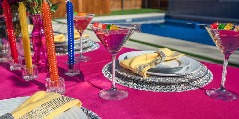 vibrant rhinestone-studded tabletop decor with bold summer colors
