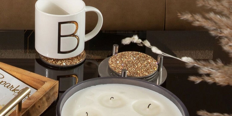 rhinestone Madison coaster on glamorous coffee table