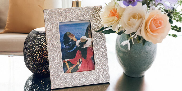 Silver rhinestone frame vacation memories roses
